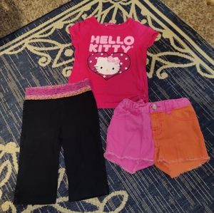 Girl's 3 Piece Size 4/5 T Hello Kitty Top Jumping Beans Yoga Pants Place Shorts